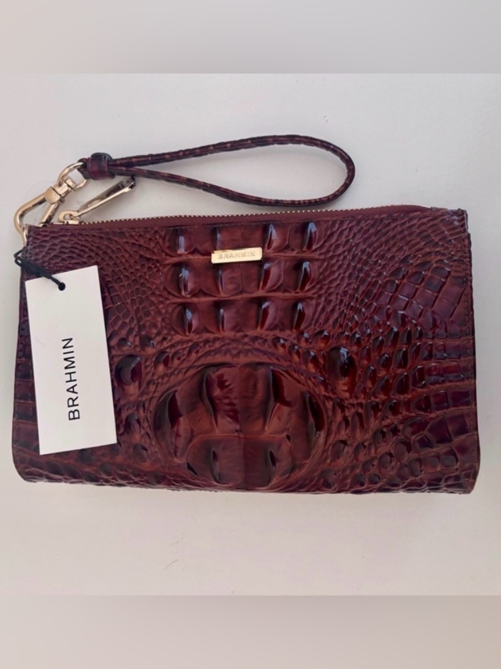 NWT Brahmin Pecan Melbourne Daisy Wristlet/Clutch -Genuine Leather